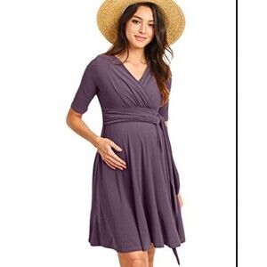 Hello Miz Surplice XL Berry Wrap Dress Cute Stretch maternity Nursing Dress NWT